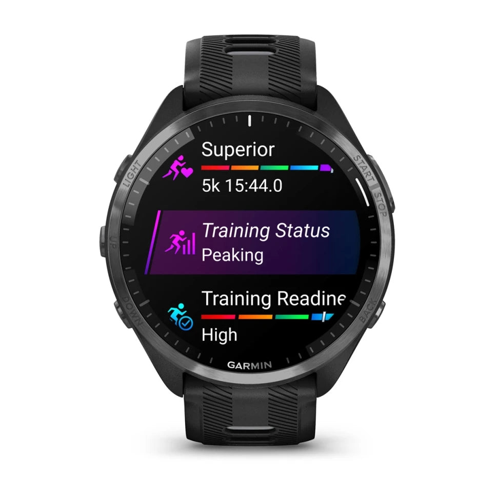 Garmin Forerunner® 965, Schwarz/Carbongrau DLC Titan mit black