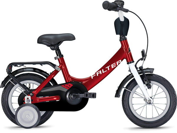 FALTER FX 120 rose Kinderfahrrad von FALTER, rot mit Stützrädern und tiefer Einstiegskonstruktion