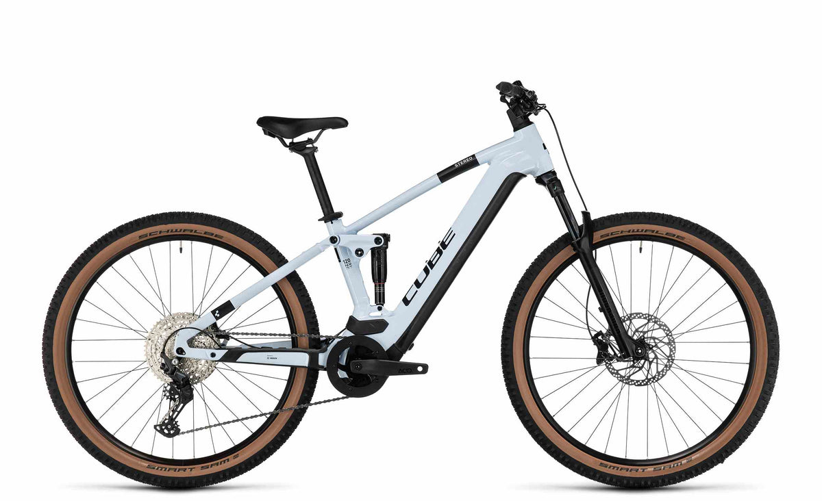 CUBE Stereo Hybrid 120 Pro 625 flashwhite'n'black E-Mountainbike, Seitenansicht