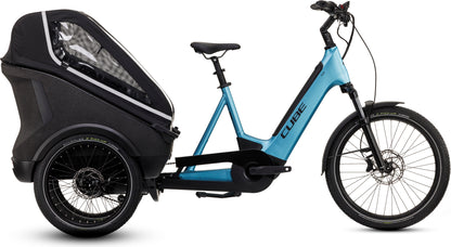 CUBE Trike Family Hybrid 750 blue'n'reflex, blaues E-Lastenrad mit wettergeschützter Kabine