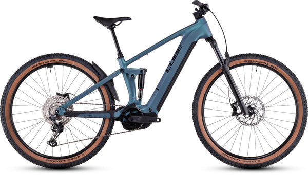 CUBE Stereo Hybrid ONE22 Race 800 E-Mountainbike in smaragdgrey'n'black, Seitenansicht