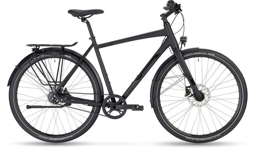 STEVENS Super Flight HT stealth black, schwarzes Trekkingrad mit Gepäckträger und Schutzblechen