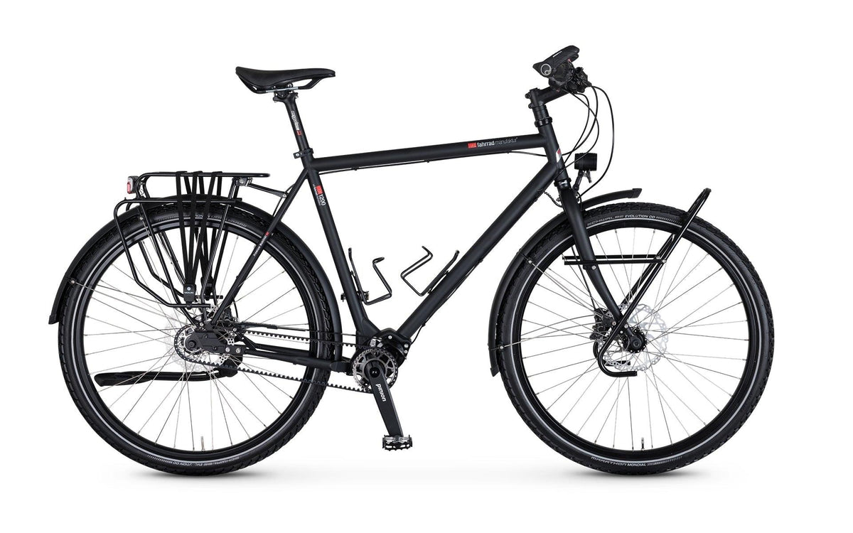 vsf TX-1200 in ebony matt, Trekkingrad mit Gepäckträger, Schutzblechen und Scheibenbremsen