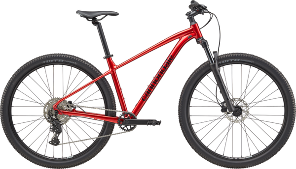 Cannondale Trail 2 Mountainbike in Metallic Red, Seitenansicht mit Federgabel