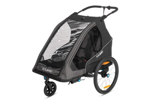 CUBE Kinder Fahrradanhänger Double PURE black, grey.