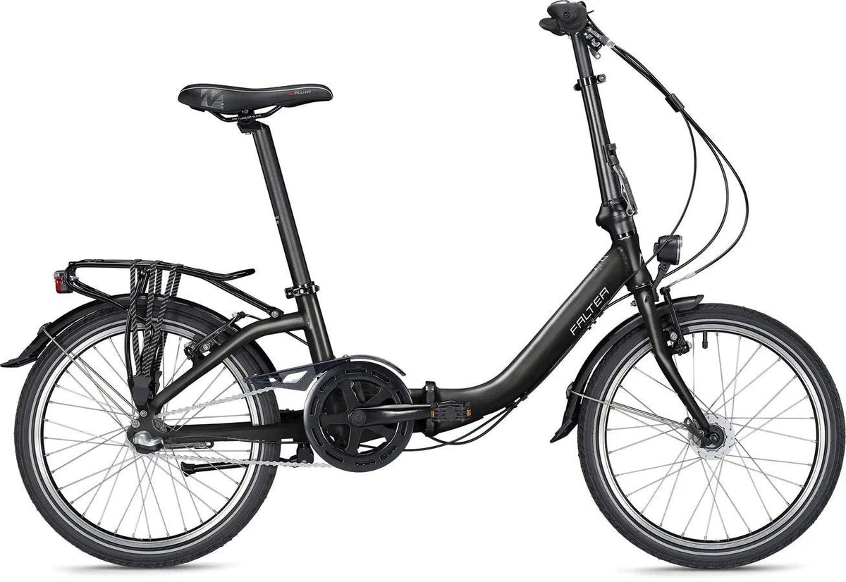 FALTER F 3.0 COMFORT descent black, schwarzes Komfort-Faltrad im Seitenprofil