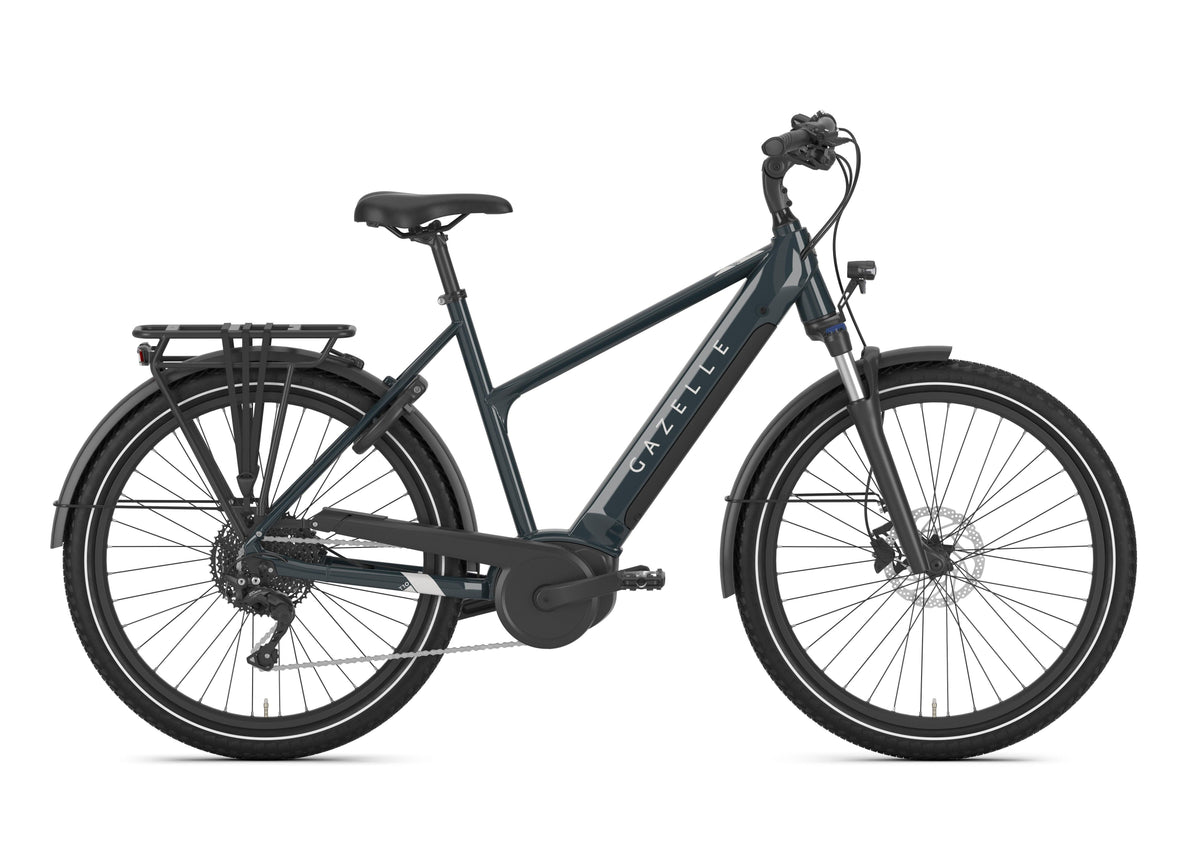 Gazelle Medeo T10 E-Bike 625 Wh in pine green glänzend mit Gepäckträger und Federgabel