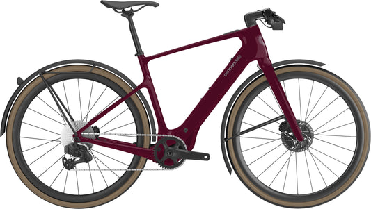 Cannondale Tesoro Carbon 3 in Cherry Lacquer, urbanes E-Bike mit Schutzblechen, Seitenansicht