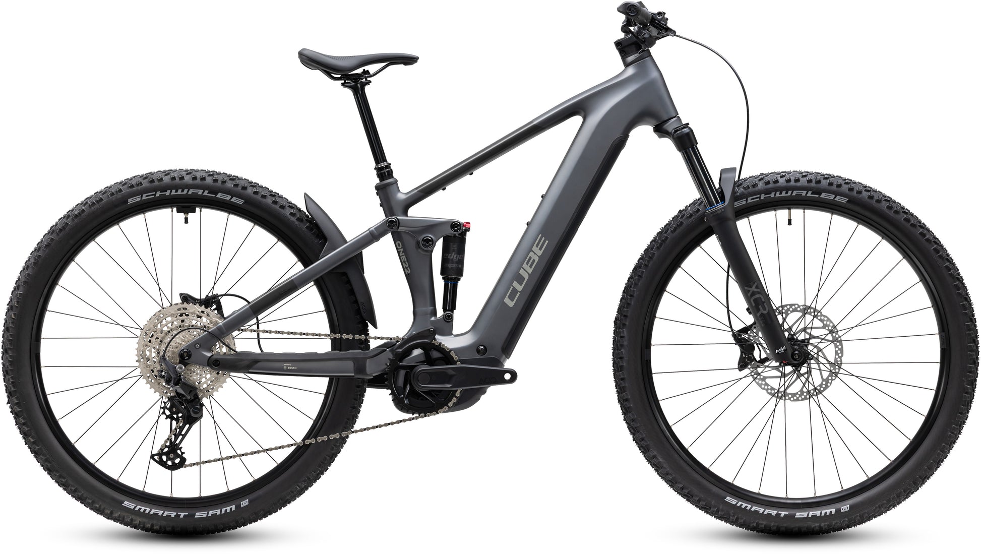 CUBE Stereo Hybrid ONE22 Pro 800 E-Mountainbike in slabgrey'n'chrome, Seitenansicht