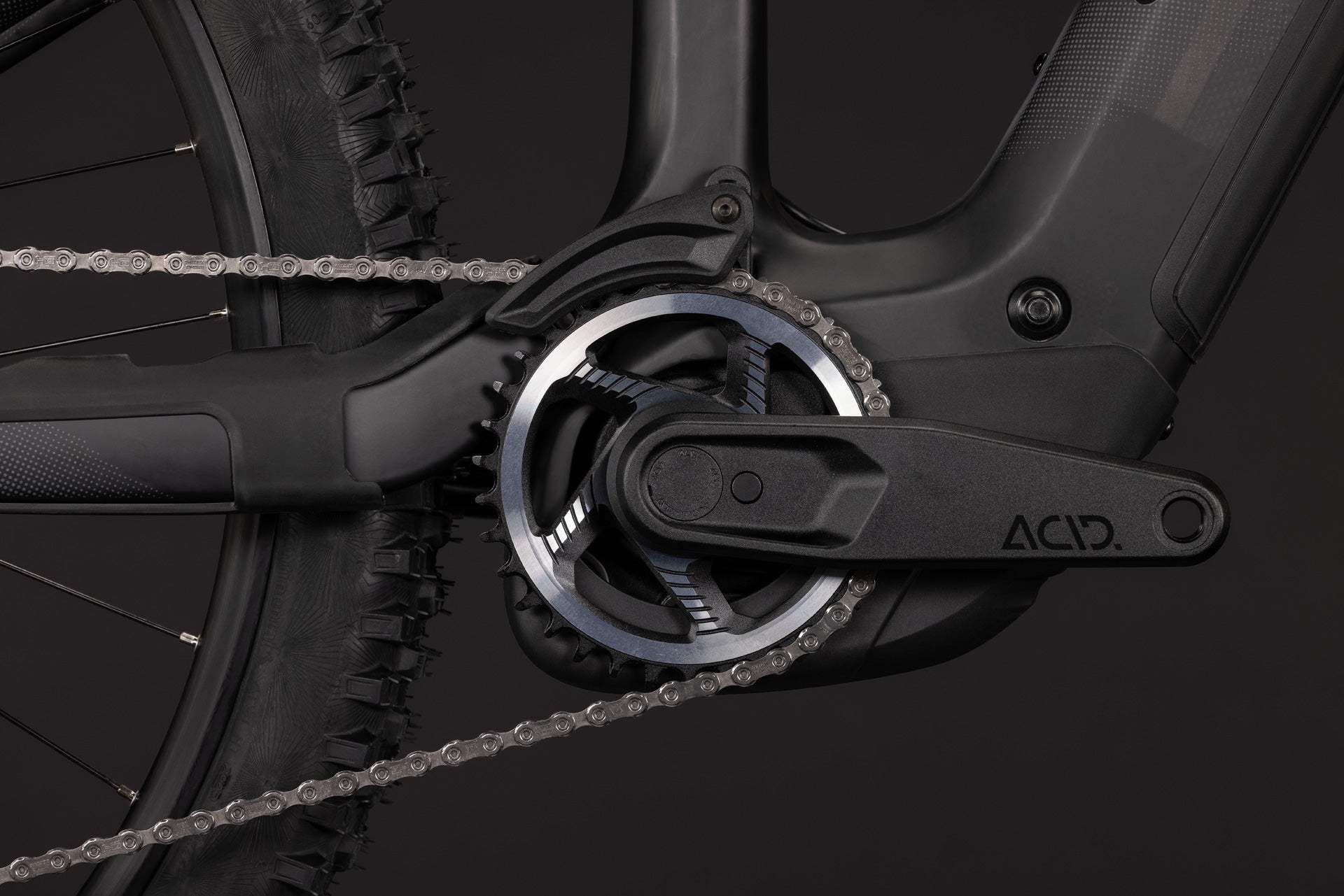 CUBE Stereo Hybrid ONE44 HPC SLX 800 blackline, E-Bike-Antrieb mit Kurbel und Kettenblatt