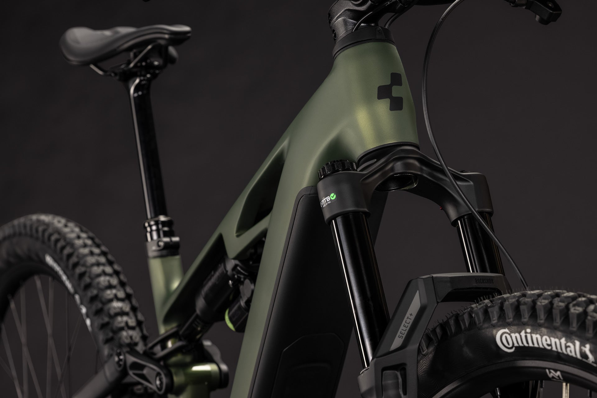CUBE Stereo Hybrid ONE44 HPC TM 800 in reedgreen'n'gills, Detailansicht von Rahmen und Gabel