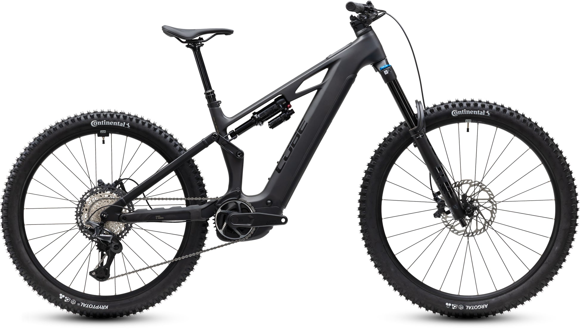 CUBE Stereo Hybrid ONE77 HPC SLX 800 blackline E-Mountainbike Fully in Schwarz Seitenansicht