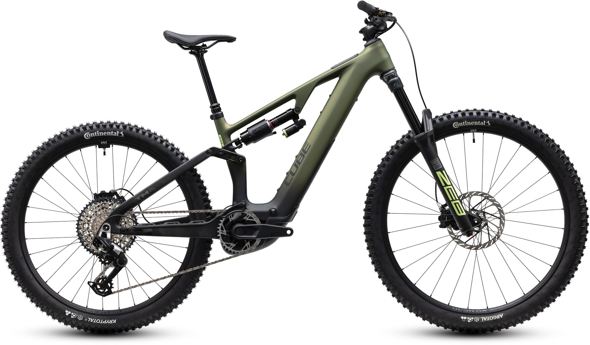CUBE AMS Hybrid 177 C:62 TM 600X E-Mountainbike in reedgreen´n´gills, Seitenansicht