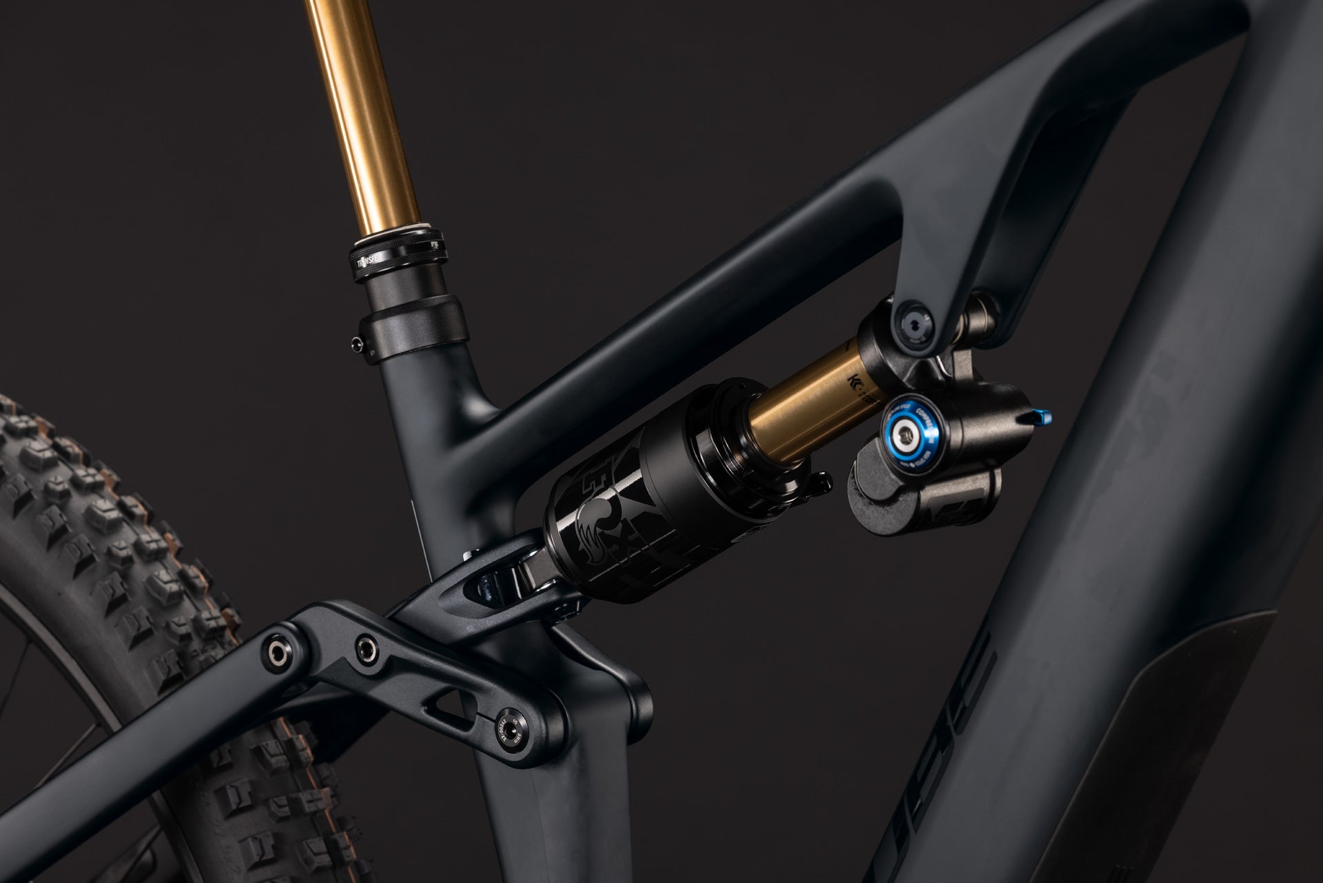 CUBE AMS Hybrid 177 C:62 AT 600X carbon´n´white, Federbein und Hinterbau Detail
