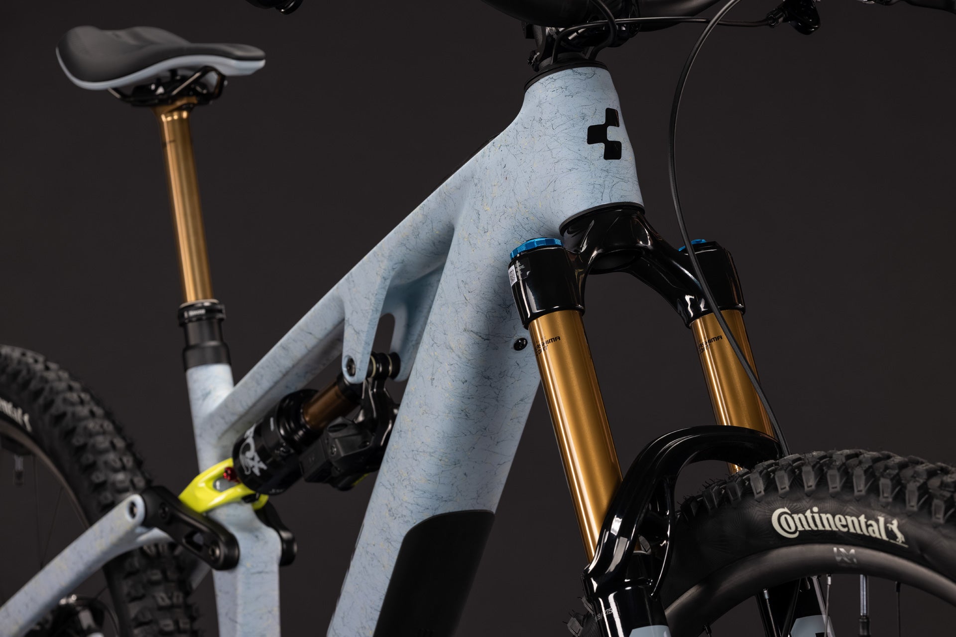 CUBE AMS Hybrid 177 C:62 Super TM 600X artichoke’n’lime, Detail von Rahmen und Federgabel
