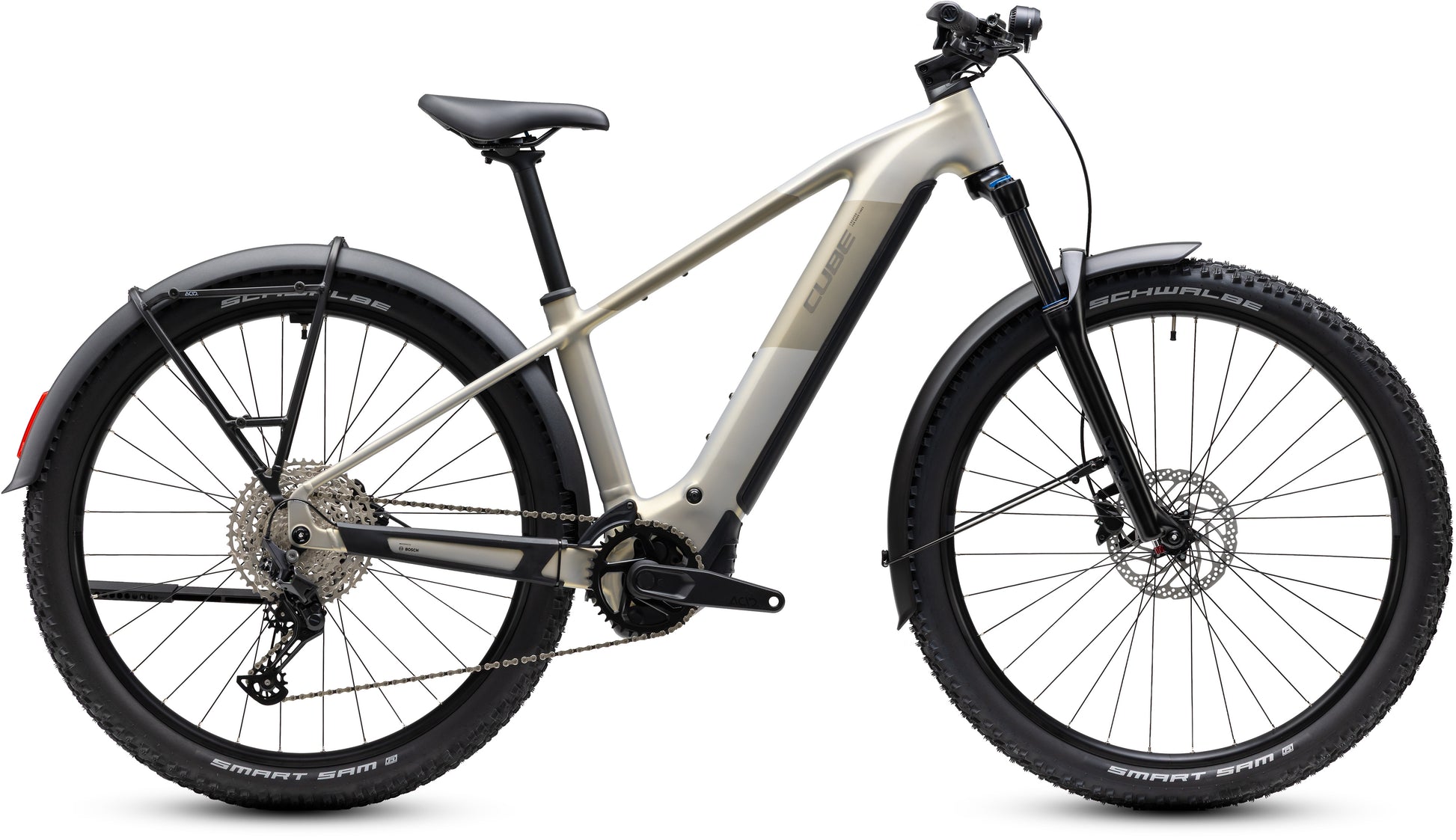 CUBE Reaction Hybrid ONE 720 FE Pearlsilver'n'Chrome E-Mountainbike mit Schutzblechen