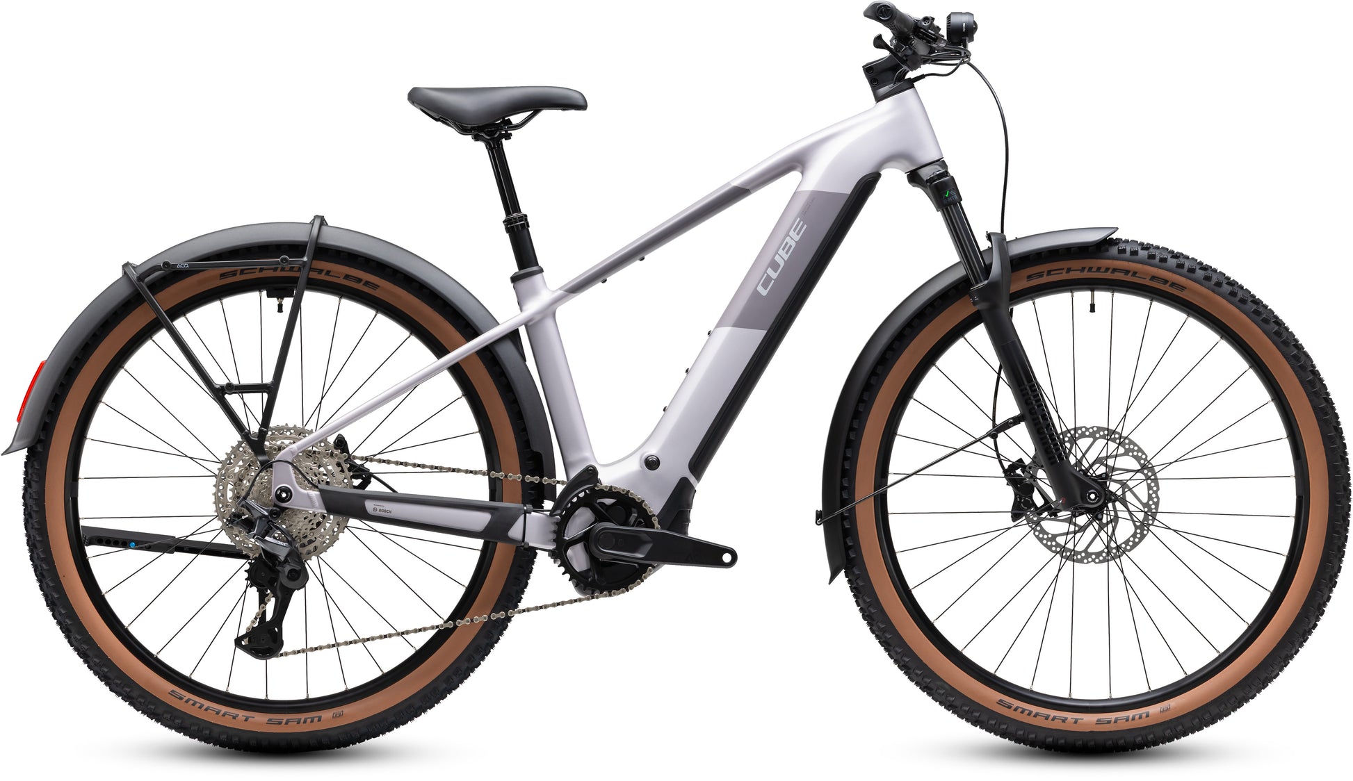 CUBE Reaction Hybrid Pro 800 FE Lilacbreeze-Prizm E-MTB mit Schutzblechen und Gepäckträger