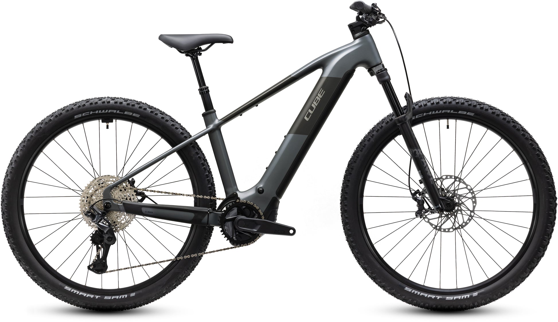 CUBE Reaction Hybrid Race 800 slabgrey´n´chrome E-Mountainbike im Seitenprofil