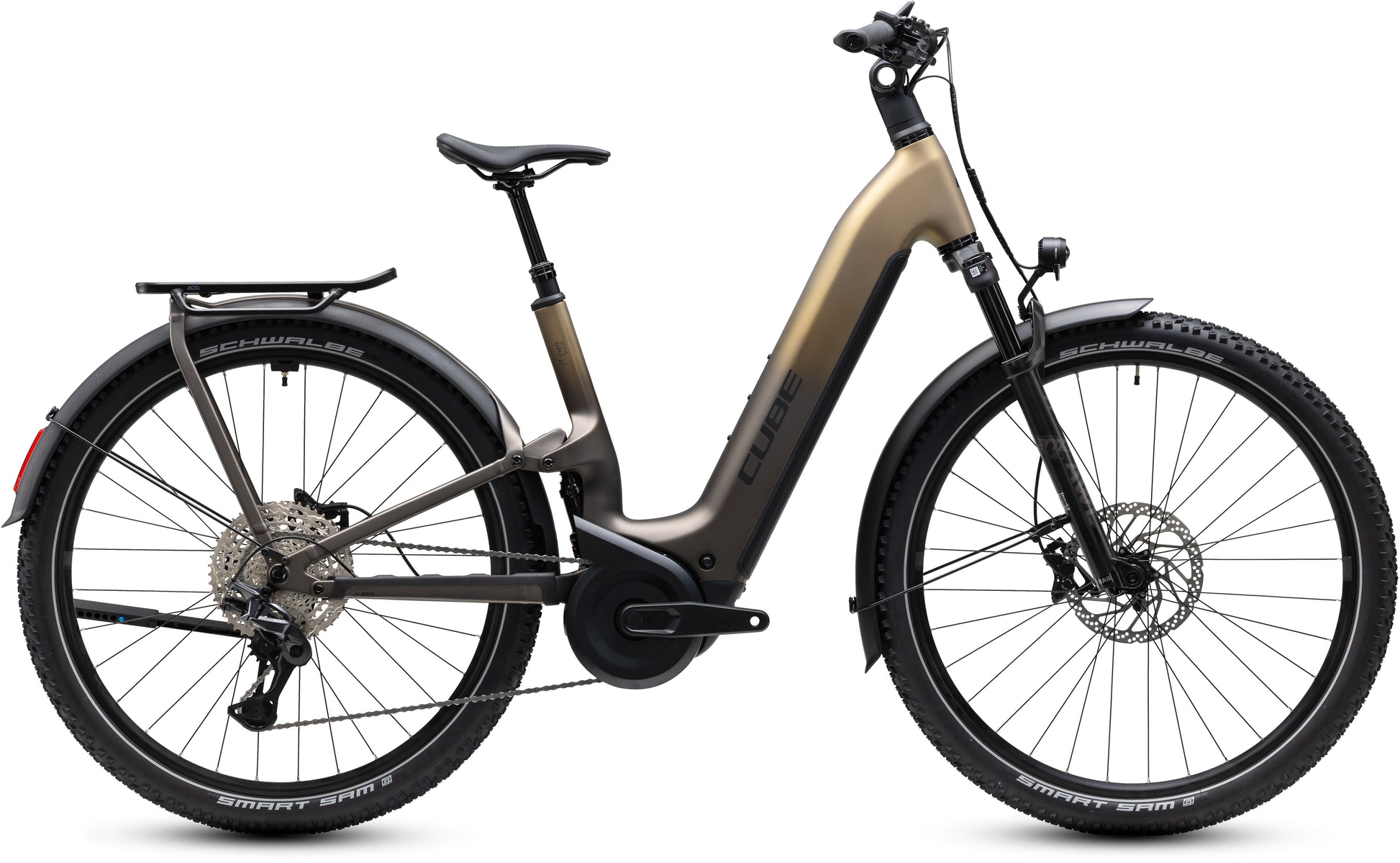 CUBE Nuride Hybrid ONE11 HPC SLX 800 E-Bike in goldenbrown'n'black, Seitenansicht