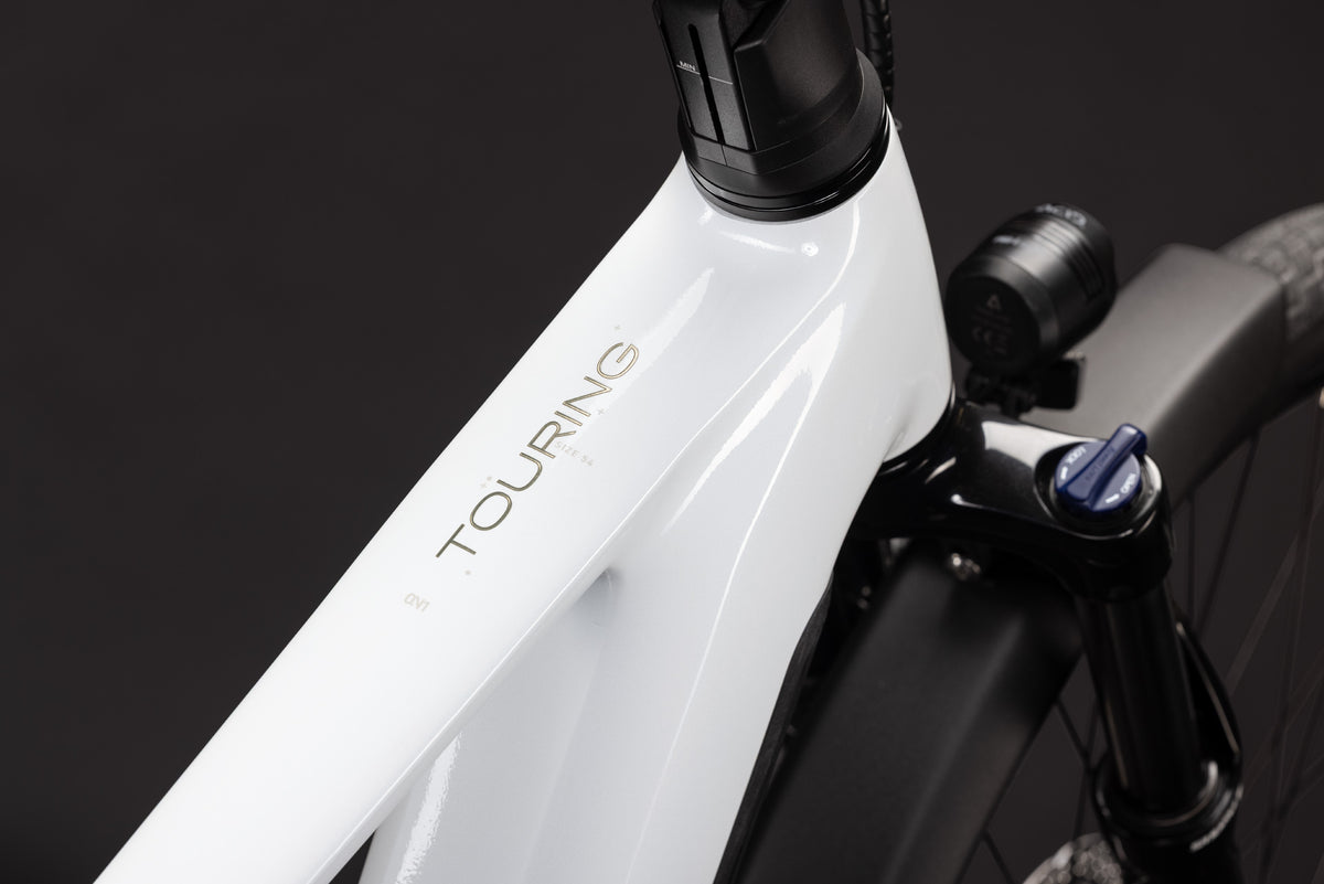 CUBE Touring Hybrid ONE 600 E-Bike in metallicwhite´n´chrome, Detailansicht