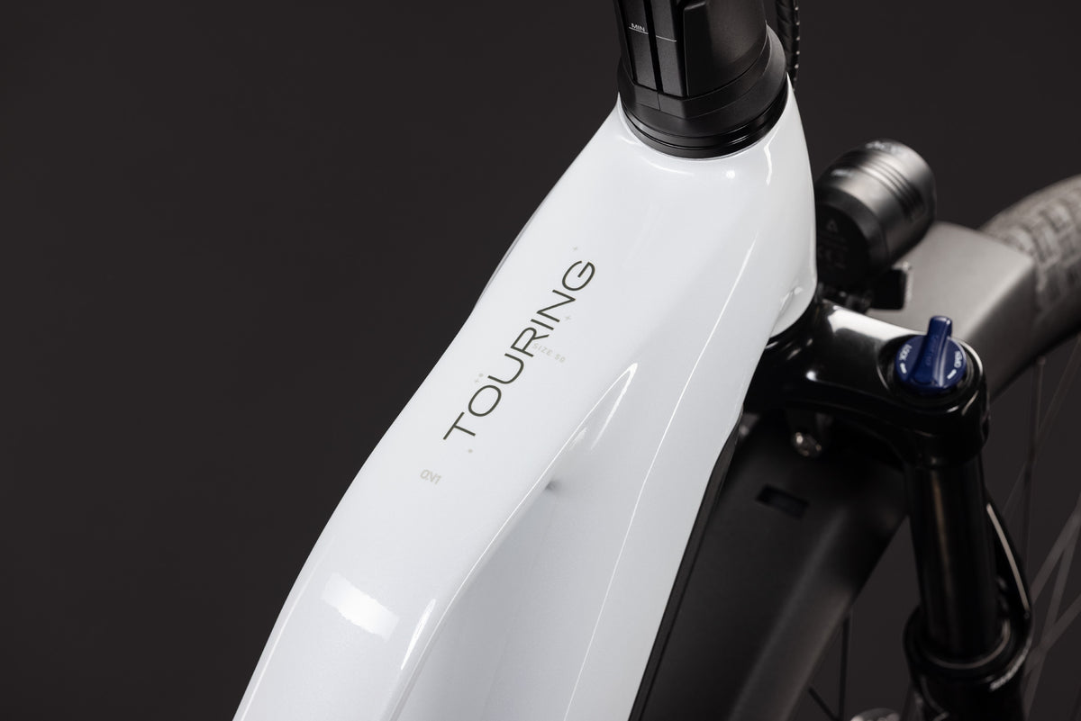 CUBE Touring Hybrid ONE 600 E-Bike in metallicwhite´n´chrome, Detailansicht