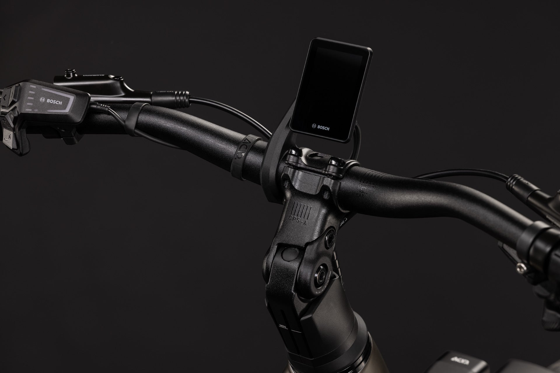 CUBE Touring Hybrid Pro 800, E-Bike-Lenker mit Bosch-Display in Metallicumbra und Schwarz