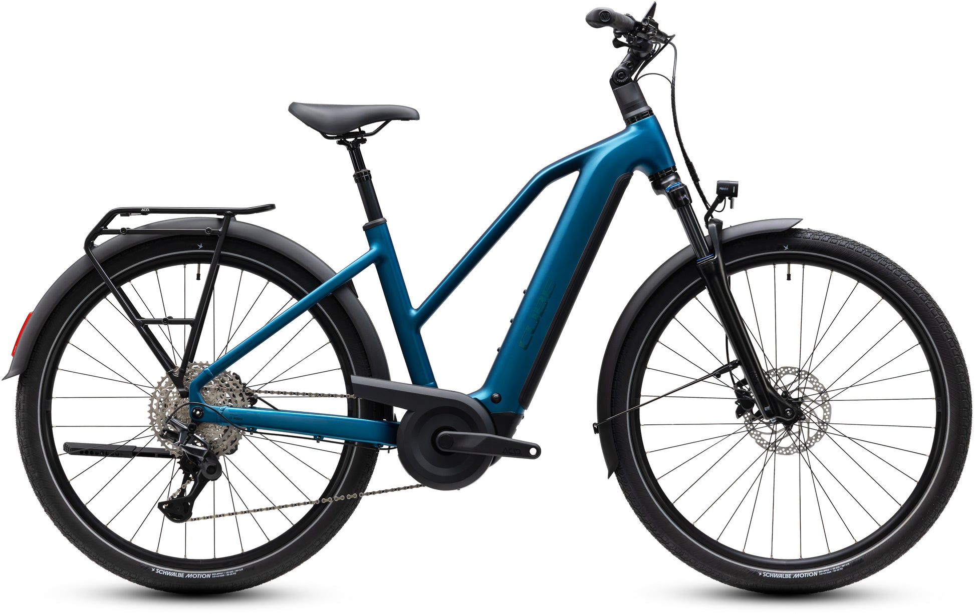 CUBE Touring Hybrid Pro 800 E-Bike in electricblue´n´prizm mit Gepäckträger und Federgabel
