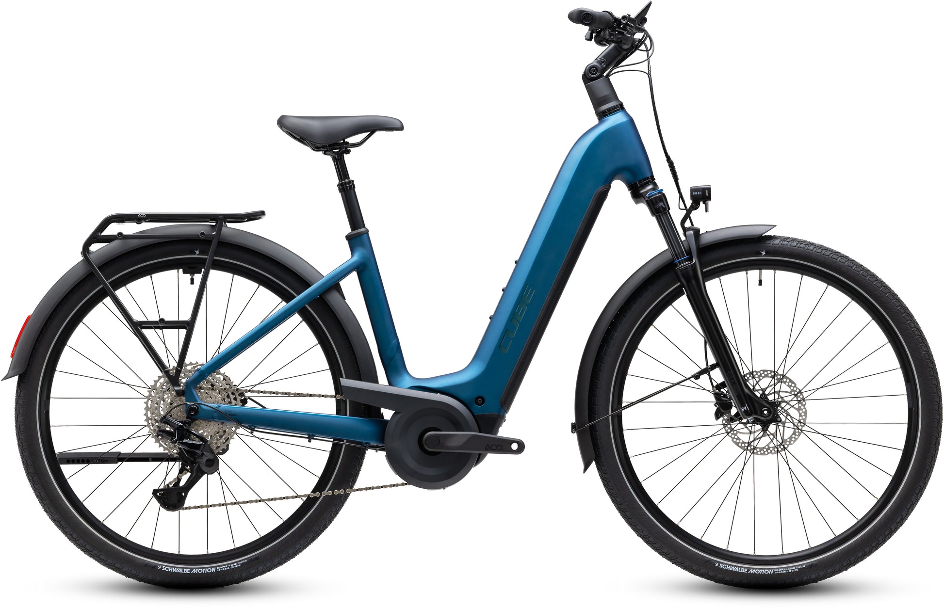 CUBE Touring Hybrid Pro 800 E-Bike in electricblue´n´prizm mit Gepäckträger und Federgabel