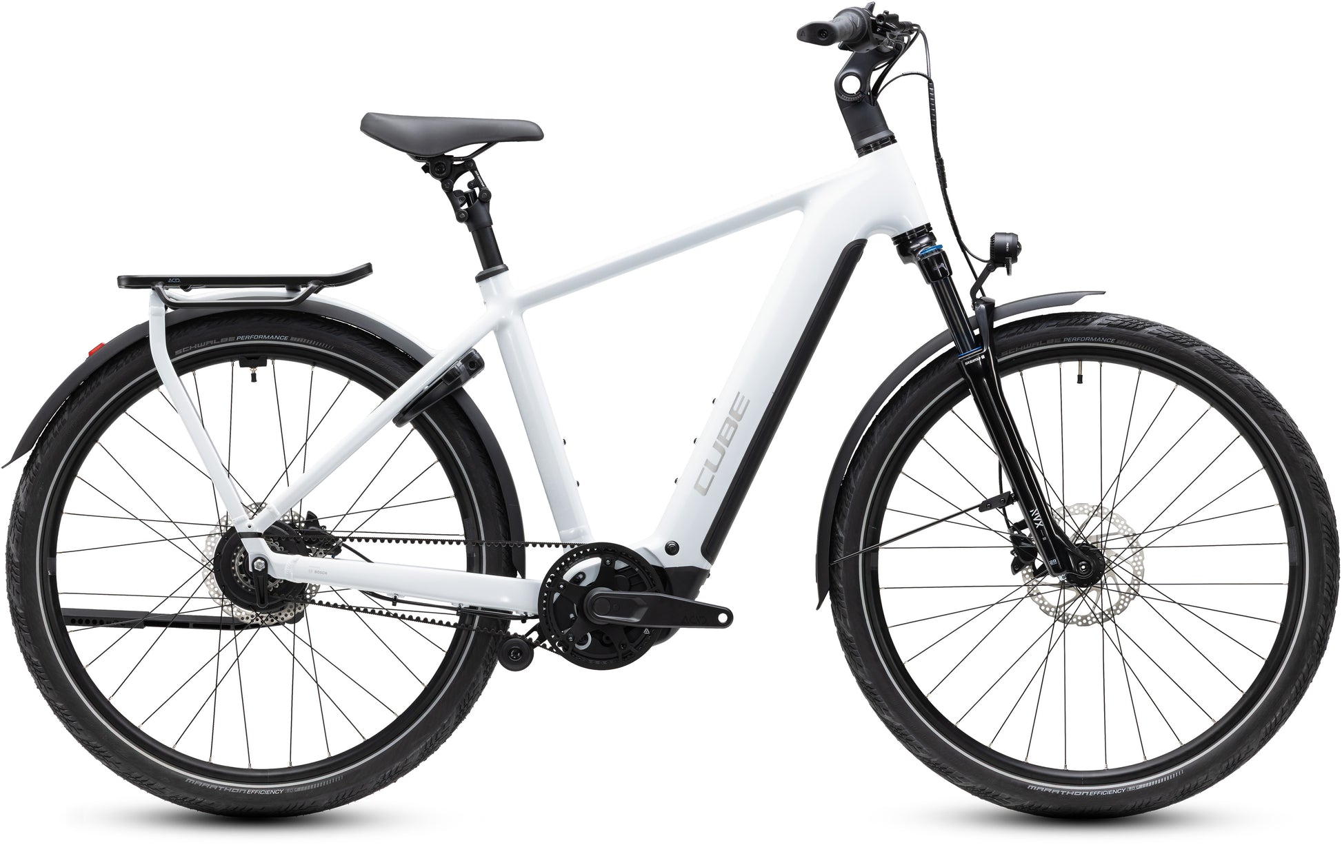 CUBE Kathmandu Hybrid Deluxe Pro 800 E-Bike in metallicwhite´n´chrome, Seitenansicht