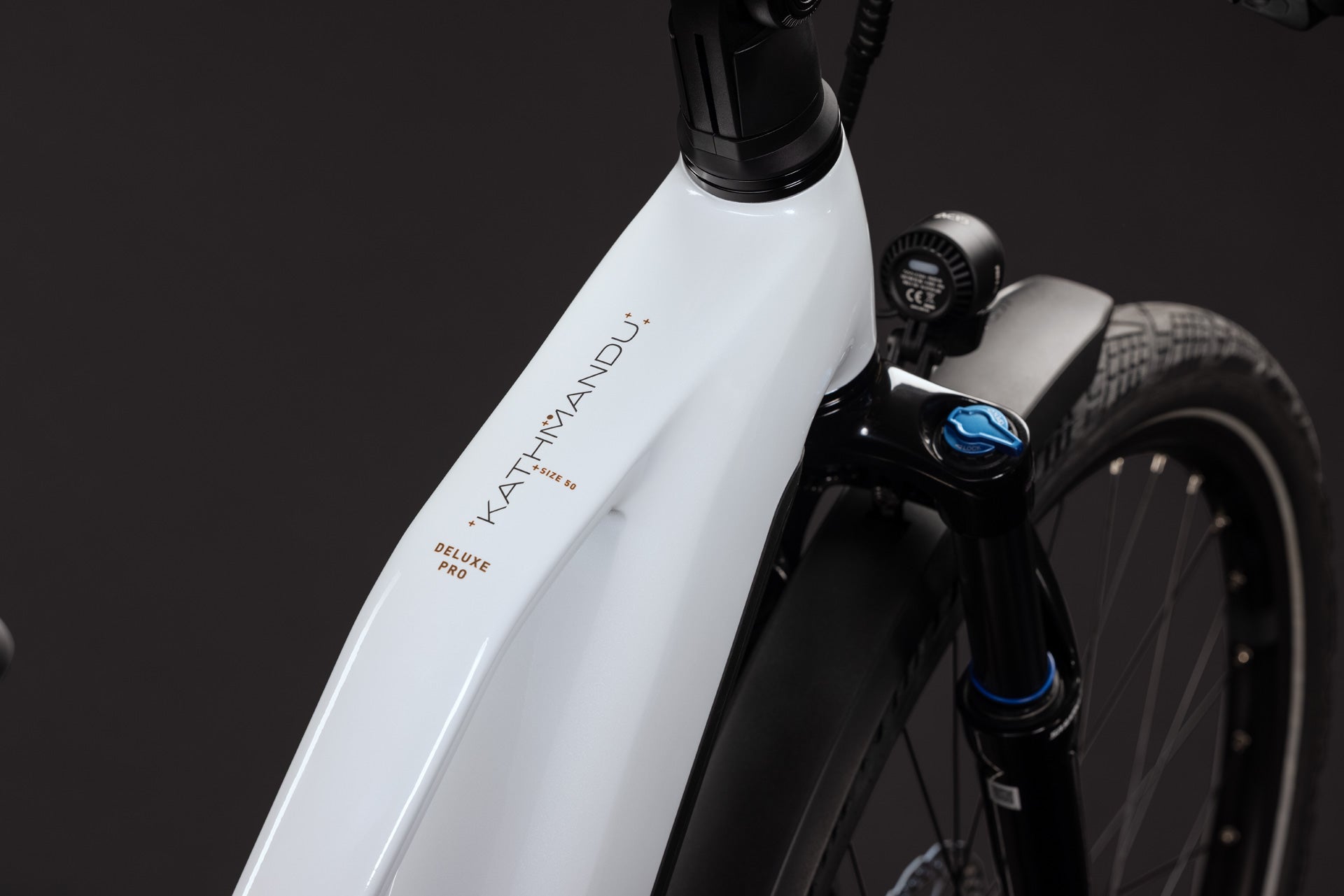CUBE Kathmandu Hybrid Deluxe Pro 800 in metallicwhite´n´chrome, Detailansicht des Rahmens