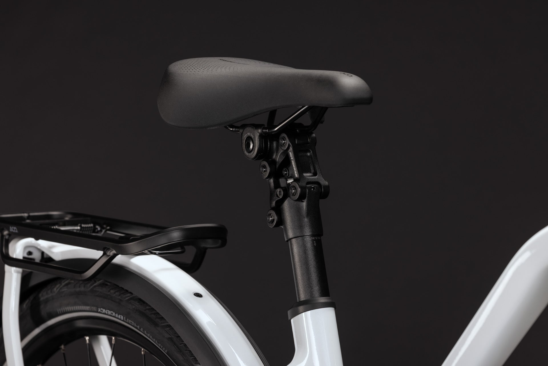 CUBE Kathmandu Hybrid Deluxe Pro 800 E-Bike in metallicwhite´n´chrome, Sattel und Gepäckträgerdetail