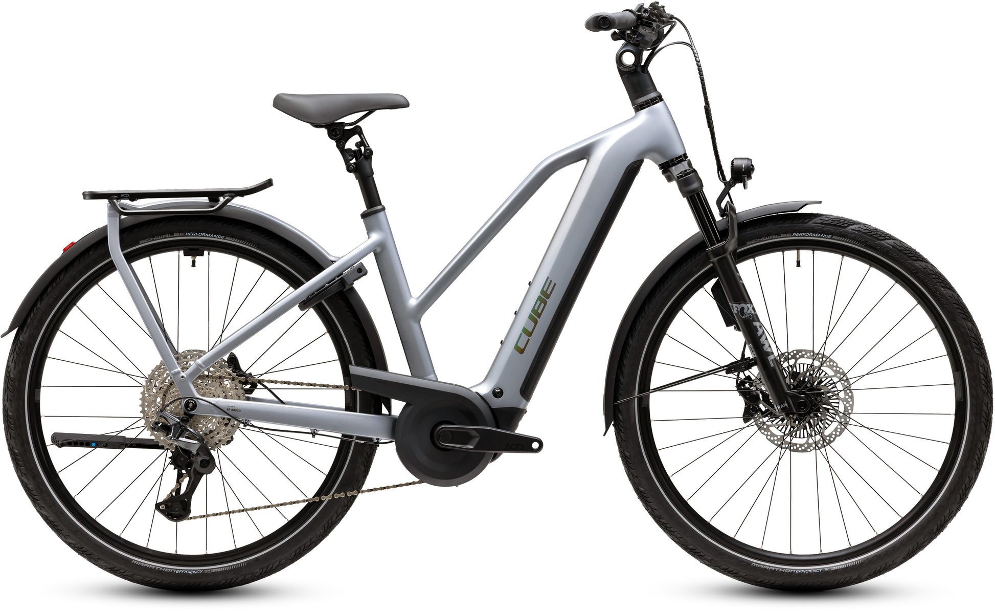CUBE Kathmandu Hybrid EXC 800 slategrey’n’chrome E-Bike mit Gepäckträger und Federgabel