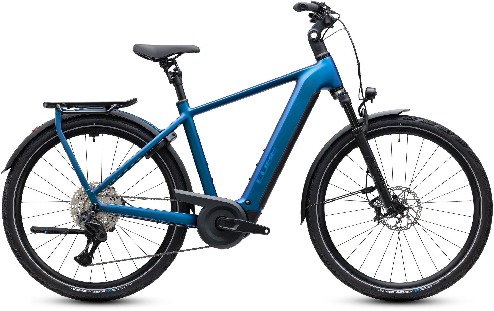 CUBE Kathmandu Hybrid SLX 800 nebula´n´prizm E-Trekkingbike in Blau mit Gepäckträger