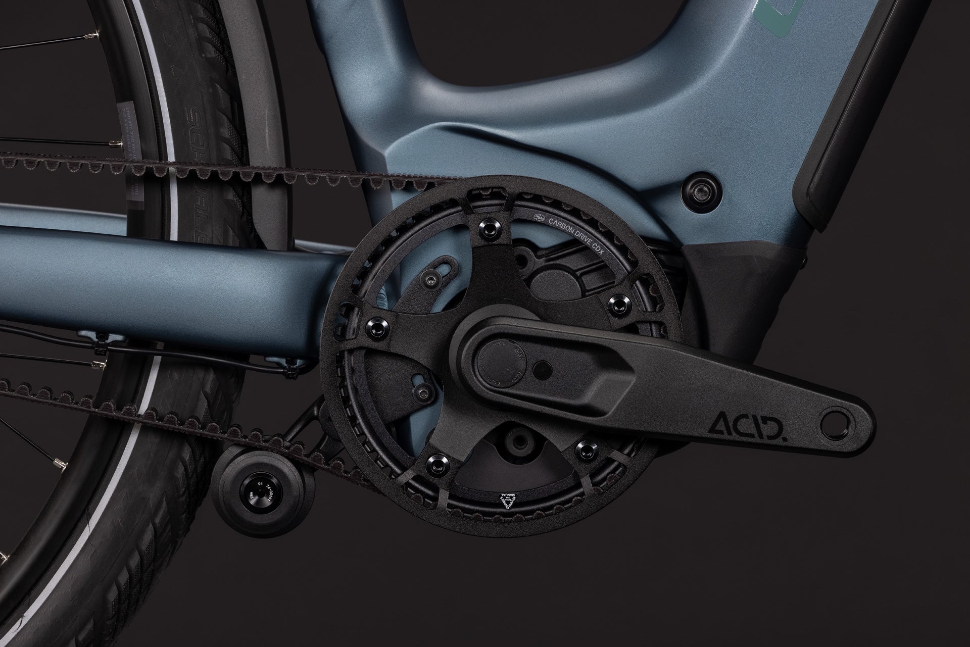 CUBE Kathmandu Hybrid Deluxe SLX 800 mineralblue´n´blue mit Riemenantrieb im Detail