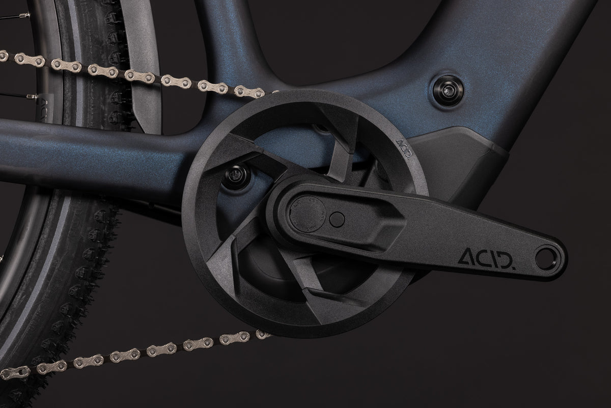 CUBE Kathmandu Hybrid C:62 Pro 400X liquidsteel´n´prizm, Antrieb und Kettenblatt detailnah