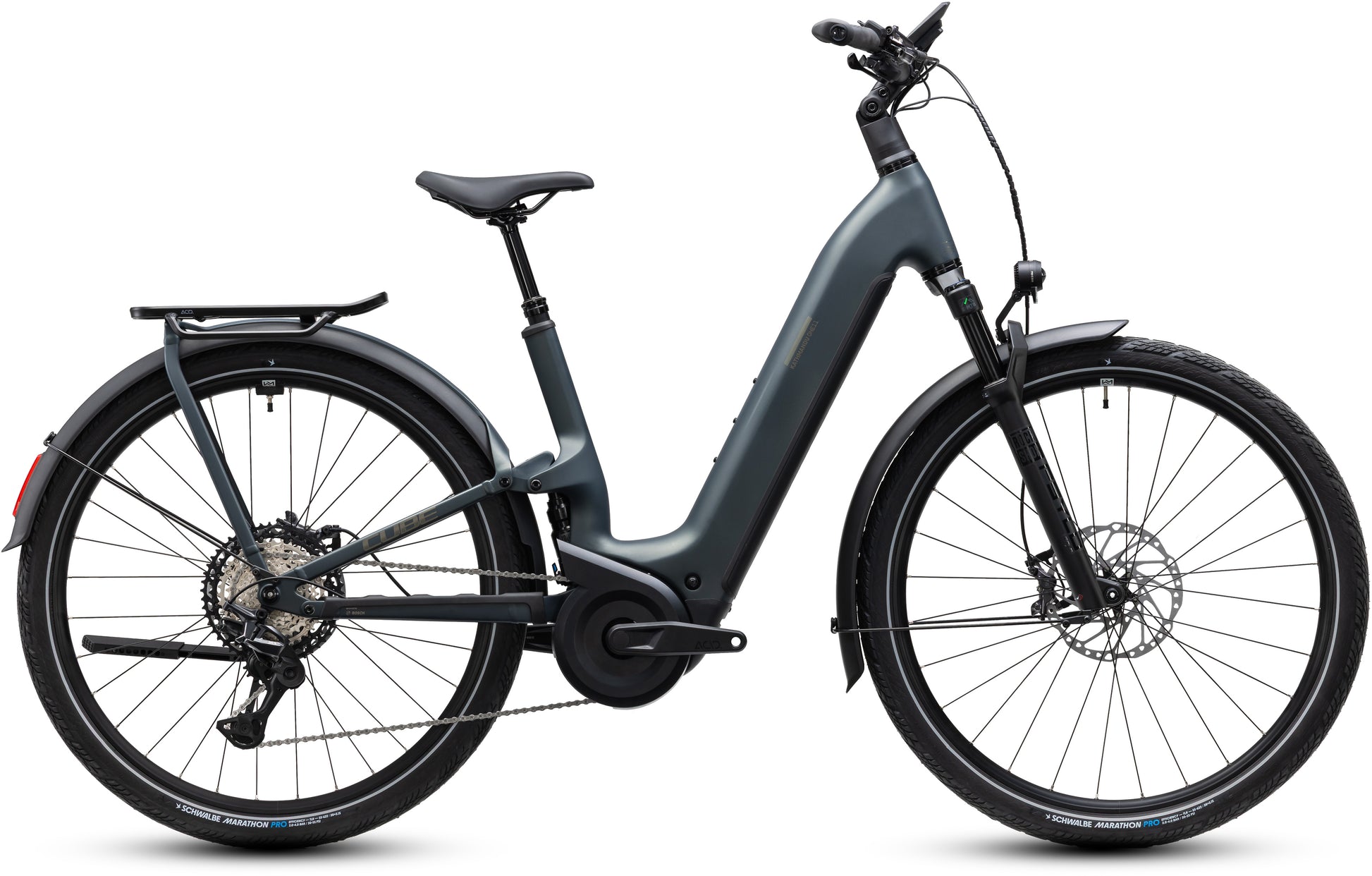 CUBE Kathmandu Hybrid ONE11 HPC SLX 800 in sagebrushgreen/chrome, E-Trekkingrad seitlich