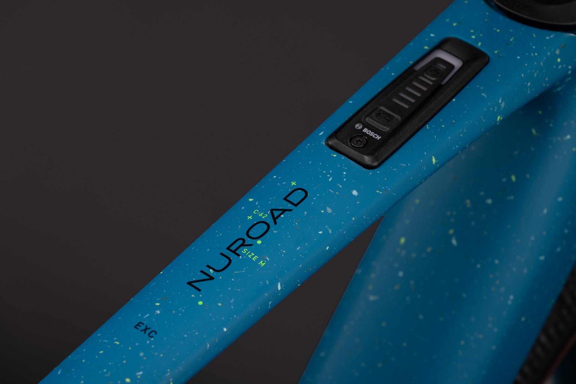 CUBE Nuroad Hybrid C:62 EXC 400X in tropicalteal'n'black, Rahmen-Detail mit Bosch-Display