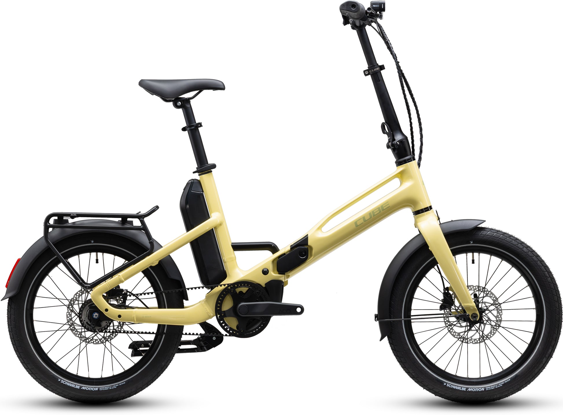 CUBE Fold Hybrid Deluxe 540 paleyellow’n’sage, faltbares E-Bike mit Gepäckträger