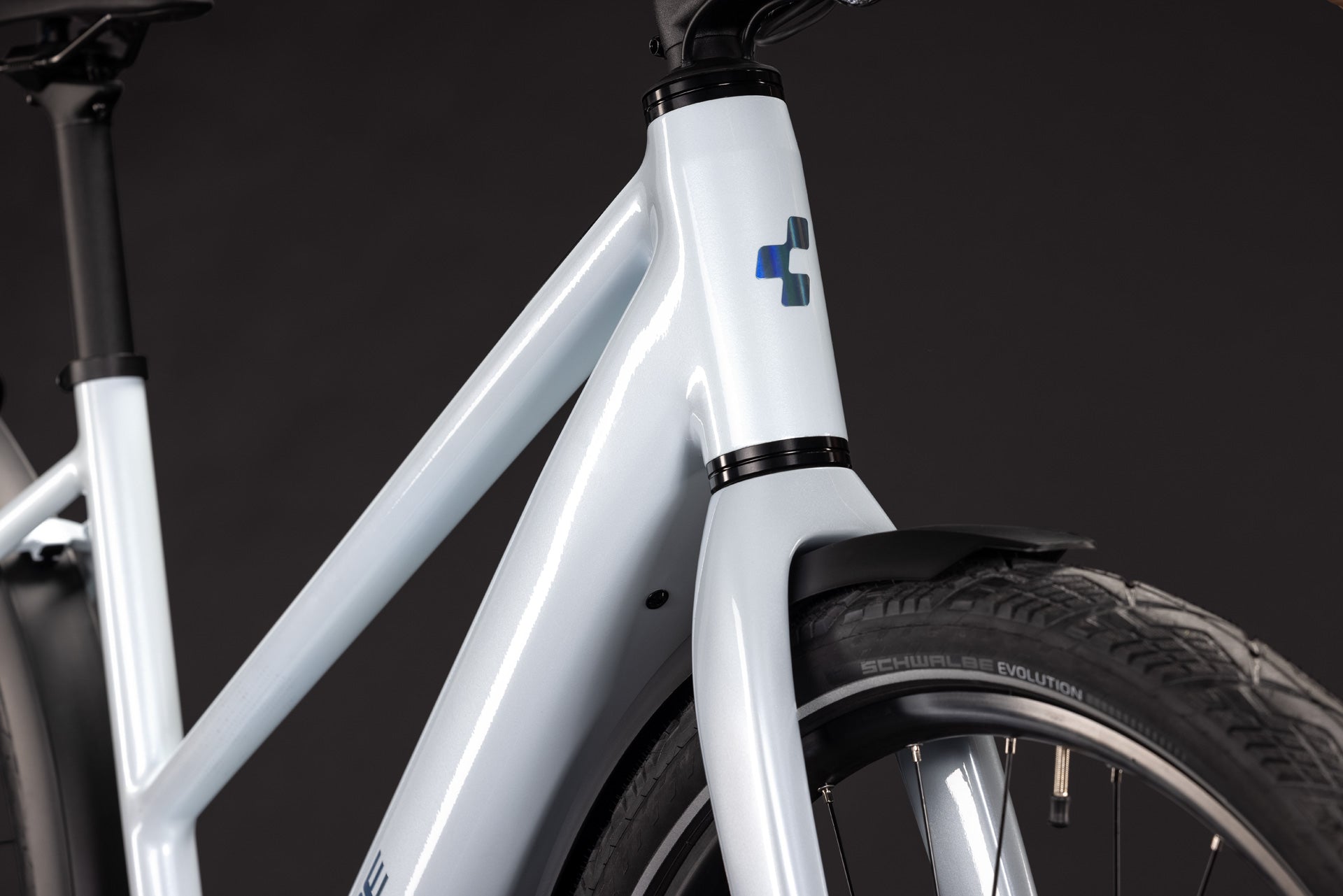 CUBE Editor Hybrid SLT 400X FE in glacier´n´prizm, E-Bike Rahmenansicht vorne