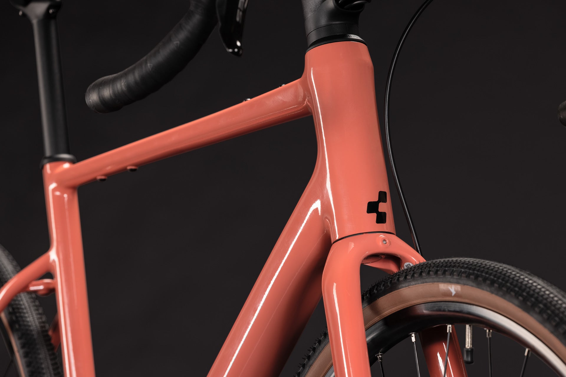 CUBE Nuroad ONE in spicypapaya'n'black, Detail von Rahmen, Gabel und Vorderrad