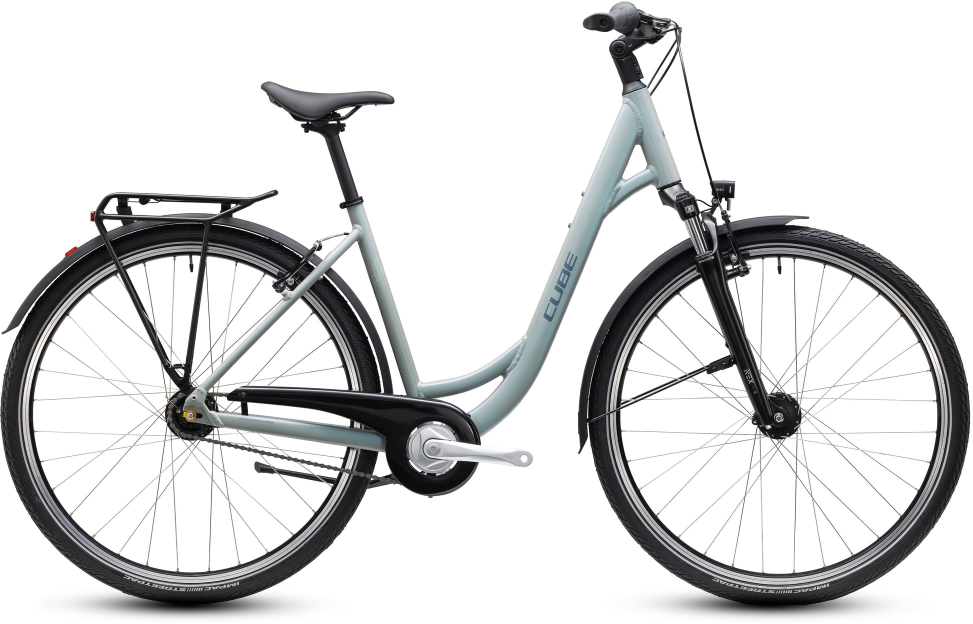 CUBE Town ONE frostyleaves´n´blue Citybike mit tiefem Einstieg, Gepäckträger und Schutzblechen