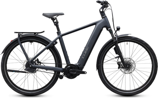 CUBE Kathmandu Hybrid Deluxe EXC 800 in stealthgrey'n'grey, E-Trekkingbike mit Gepäckträger