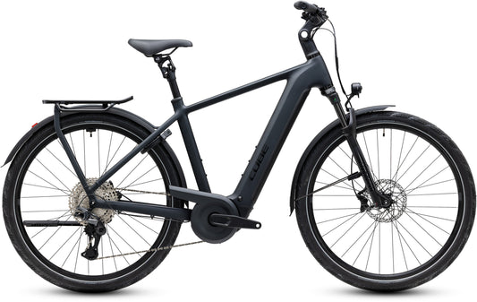 CUBE Kathmandu Hybrid Pro 800 E-Bike in coal’n’black mit Gepäckträger und Federgabel