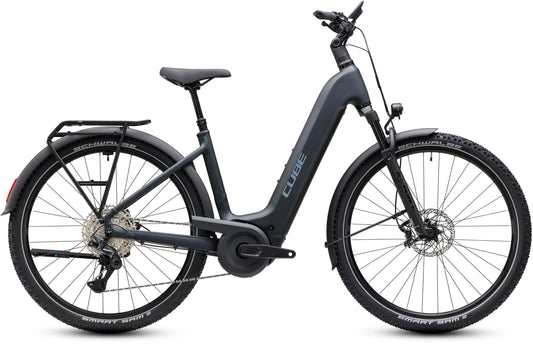 CUBE Nuride Hybrid EXC 800 E-Bike in coal´n´chrome, Damen-/Herrenrad mit Federgabel und Gepäckträger