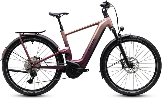 CUBE Nuride Hybrid ONE11 HPC SLX 800 mauve´n´black E-Trekkingbike mit Gepäckträger