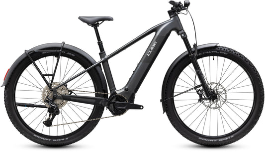 CUBE Reaction Hybrid Race 800 FE in slabgrey´n´chrome, E-Mountainbike mit Gepäckträger