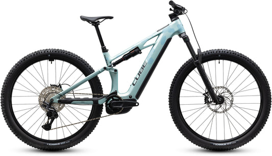 CUBE Stereo Hybrid ONE44 HPC Pro 800 E-Mountainbike in pearlaqua'n'black, Seitenansicht
