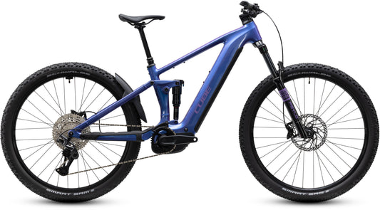 CUBE Stereo Hybrid ONE44 Pro 800 E-Mountainbike in blueiris´n´purple Ansicht von der Seite