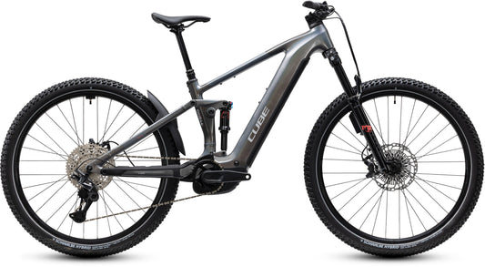 CUBE Stereo Hybrid ONE44 SLX 800 E-Mountainbike in prismasilver´n´grey, Seitenansicht