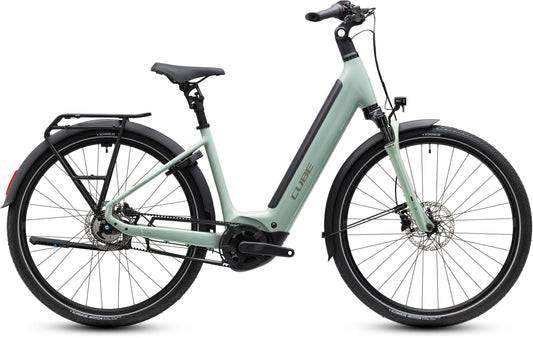 CUBE Supreme Hybrid Deluxe ONE 600 in aloegreen´n´reflex, City-E-Bike mit Gepäckträger